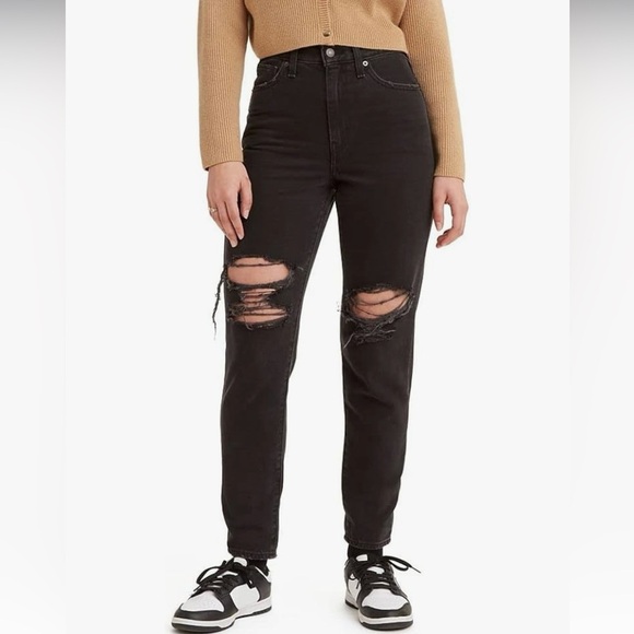 Levi’s High Waisted Mom Jean Black Destruction 100% Cotton Size: 27 - Picture 1 of 8
